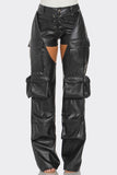 Cut Out Leather Cargo Pants