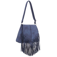 Faux Suede Fringe Flap Crossbody Bag