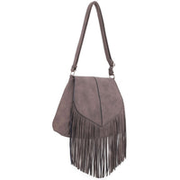 Faux Suede Fringe Flap Crossbody Bag