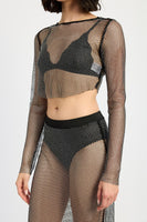 RHINESTONES MESH CROPPED COP