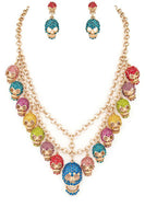 Crystal Skull Charms Statement Necklace Set