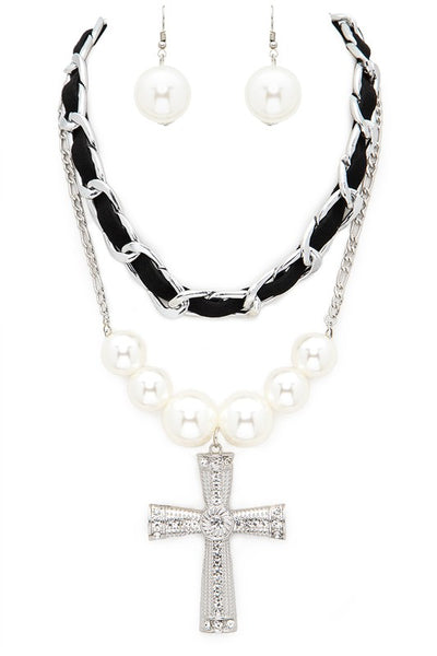 Crystal Cross 2 In 1 Necklace Set