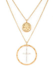 Mix Tone Cross Coin Pendant Necklace