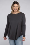 Plus Long Sleeve Round Neck Round Hem Top