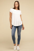 Flowy Round Hem Rayon Short Sleeve Top