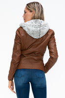 YMI Faux Layered Double-Zipper Jacket with Fuzzy Hood