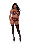 Elegant Moments Buffalo Plaid Print Bra With Strappy Front Detail, Underwire Cups, Adjustable Straps And Hook And Eye Back Closure, Garter Belt Has Adjustable Garters And Hook And Eye Back, Matching Panty Included