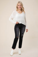 Variegated rib V neck sweater