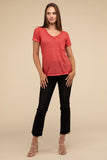 Washed Melange Burnout Scoop V-Neck Top