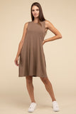 Sleeveless Flared Dress with Side Pockets