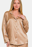 Zenana Satin Long Sleeve Shirt and Pants Pajama Set