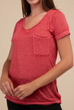 Washed Melange Burnout Scoop V-Neck Top