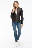 Snobbish PU Leather Biker Jacket with Side Zip Pockets