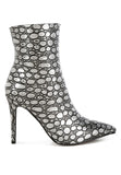 Moolah Embossed Stiletto Heel Ankle Boots