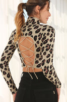 Mock neck lace-up open back top