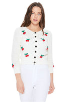 Cherry Crochet Pom Pom Cropped Cardigan Sweater