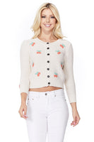 Cherry Crochet Pom Pom Cropped Cardigan Sweater