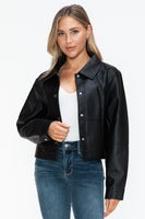 Snobbish Snap Down Long Sleeve PU Leather Jacket