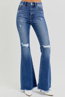 RISEN Full Size High Rise Distressed Raw Hem Flare Jeans