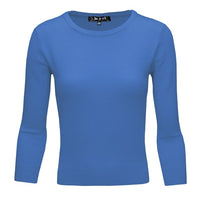 Crewneck 3/4 Sleeve Spandex Pullover Sweater