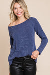 Super Lady Full Size Rib Texture Boat Neck Top