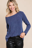 Super Lady Full Size Rib Texture Boat Neck Top