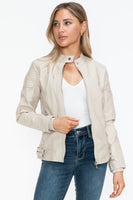 Snobbish Faux Leather Biker Jacket with Side Zip Pockets