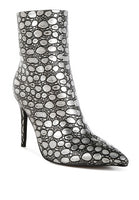 Moolah Embossed Stiletto Heel Ankle Boots