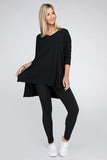 Dolman Long Sleeve V-Neck Side Slit Hi-Low Hem Top