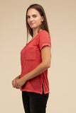 Washed Melange Burnout Scoop V-Neck Top