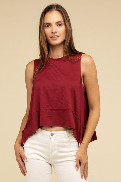 Shark Bite Side Slit Short Sleeveless Top