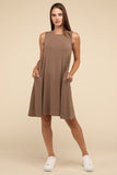 Sleeveless Flared Dress with Side Pockets