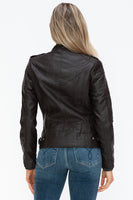 Snobbish PU Leather Biker Jacket with Side Zip Pockets