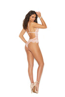 Elegant Moments Eyelash Lace Slip On Teddy With Strappy Front Detail, Adjustable Straps And Clip Closure