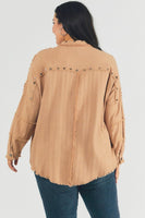 Plus Distressed hem button down oversize shirt