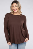 Plus Long Sleeve Round Neck Round Hem Top