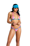 Elegant Moments Lycra Bikini Top And Matching G-string With Neon Pink And Turquoise Contrast Trim