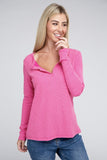 Melange Baby Waffle V-Neck Long Sleeve Top