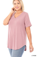 Plus Short Sleeve V-Neck Round Hem Top