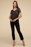 Washed Melange Burnout Scoop V-Neck Top