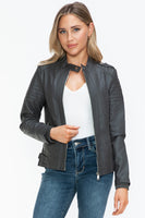 Snobbish PU Leather Biker Jacket with Side Zip Pockets