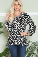 Celeste Full Size Leopard V-Neck Long Sleeve Blouse