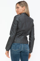 Snobbish PU Leather Biker Jacket with Side Zip Pockets