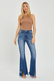 RISEN Full Size High Rise Front Slit Frayed Hem Flare Jeans