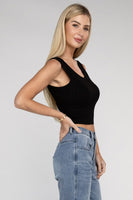 Ribbed Scoop Neck Cropped Sleeveless Top