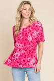 BOMBOM Leopard V-Neck Short Sleeve T-Shirt