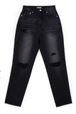 Black distressed straight jeans