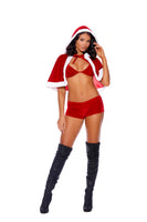 Elegant Moments Santas Naughty Helper - 3 Pc, Costume Includes Velvet String Bra Top, Booty Shorts And Matching Cape With Hood