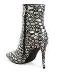 Moolah Embossed Stiletto Heel Ankle Boots