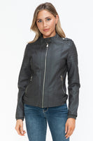 Snobbish PU Leather Biker Jacket with Side Zip Pockets